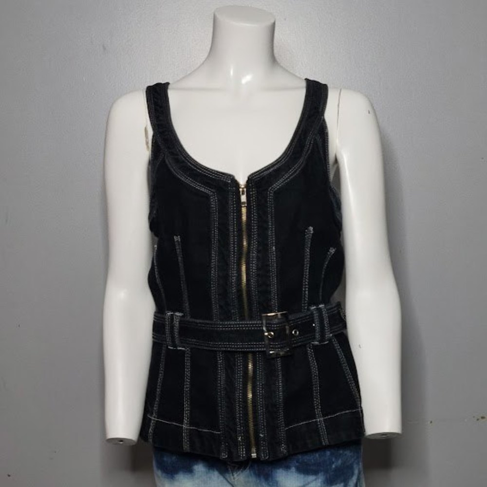 Ashley Stewart Y2K Dark Wash Zip Up Denim Bustier Top Size 14